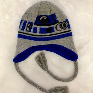 STAR WARS R2D2 Tassel Beanie Toque Lines Knit Hat Cap Stretch Fit Blue Grey